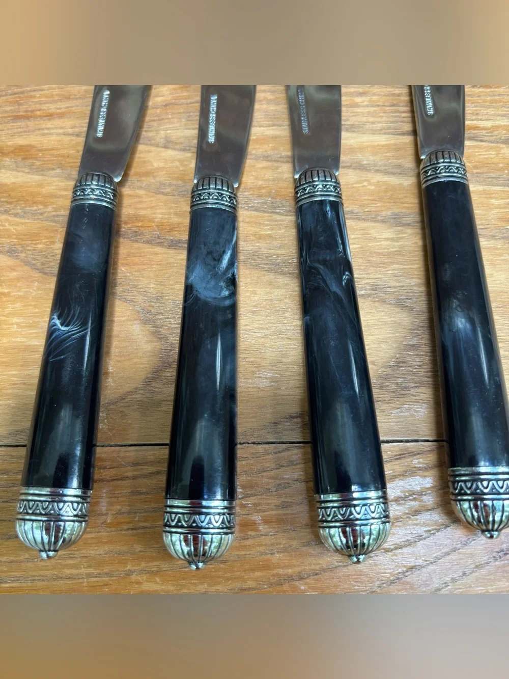 Stainless china marbled resin handles silver filigree end caps Cheese Spreaders